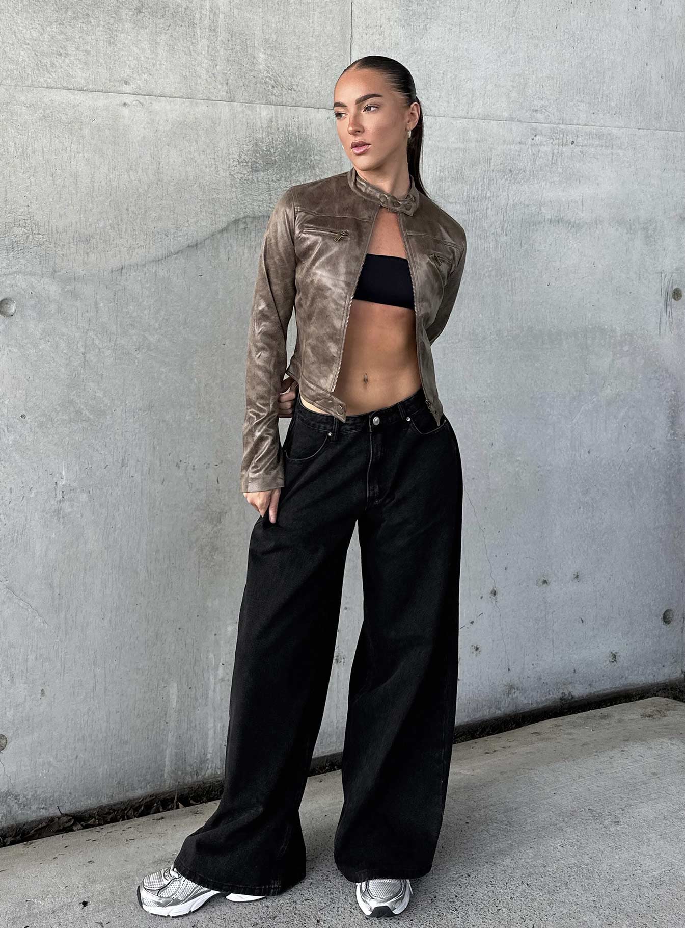 Naylor Wide Leg Jeans Washed Black Denim Tall