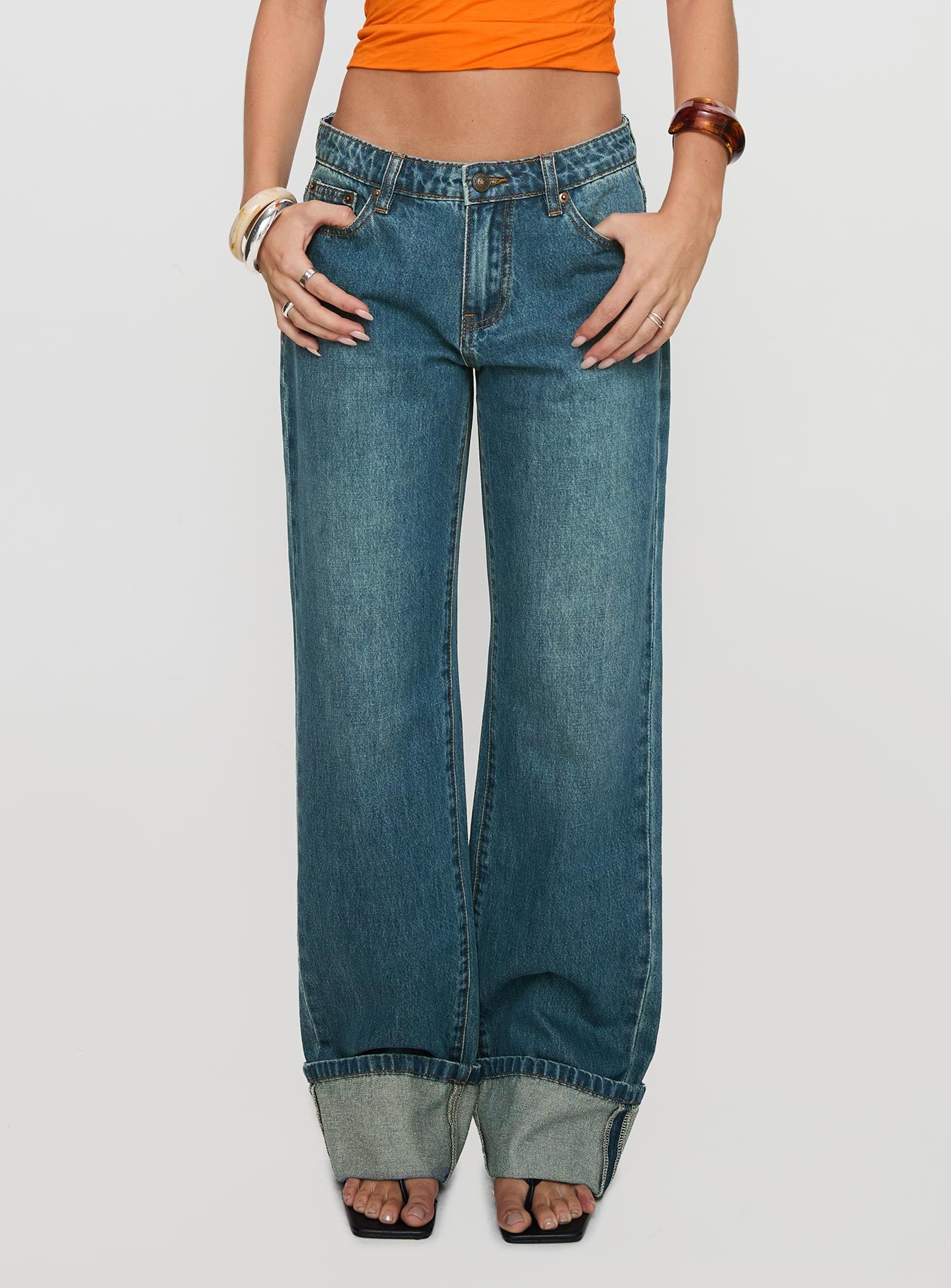 Toros Mid Rise Denim Jeans Mid Blue